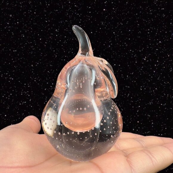 Venetian Art Glass Fruit Apple Pear Paperweight Pink Tint Small Bubbles Italian - Picture 12 of 13
